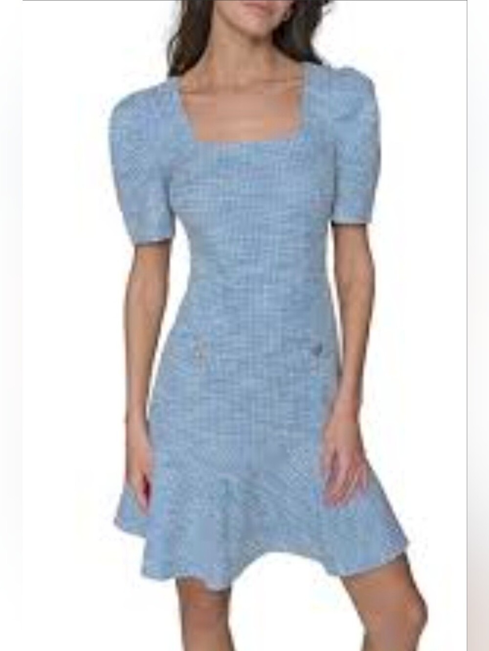 Karl Lagerfeld Paris NWT Women's Square Neck Puff Sleeve Tweed Flounce Dress 8
